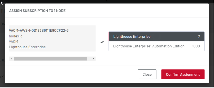 Image of the Lighthouse UI showing how to confirm subscription assignments